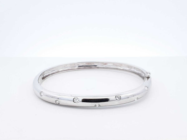 0.40 Cttw Diamond & 18k White Gold Bangle Bracelet 16 Grams 6 Inch Fw0925czxdu