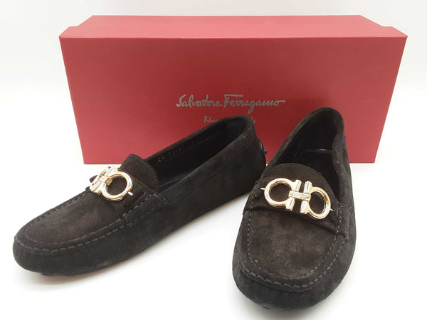 Salvatore Ferragamo Black Suede Loafers Size Us 7c Do0525