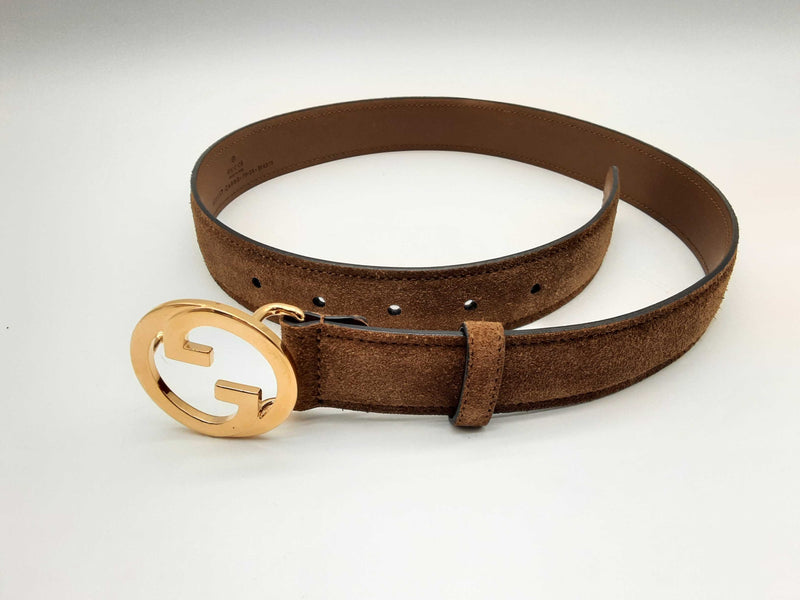 Gucci Blondie Brass Interlocking G Brown Suede Belt Size 70/28 Do0724lxzde