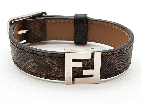 Fendi Ff Brown Coated Canvas Leather Reversible Bracelet Do0925oxzde