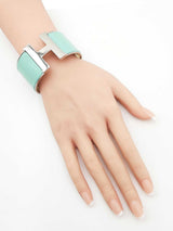 Hermès Extra Wide Clic H Silver-tone & Mint Green Enamel Bangle 7inch Fw0626oxzdu