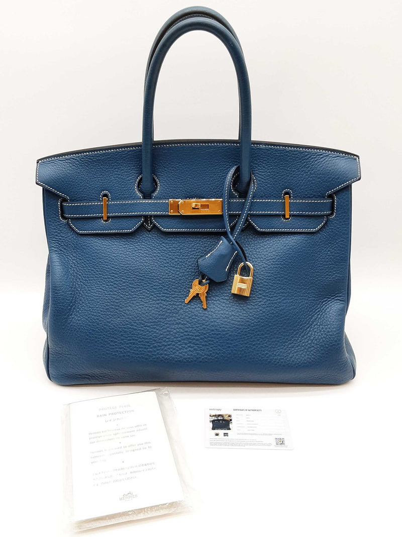 Hermes Birkin 35 Thalassa Blue Clemence Gold Hardware Handbag