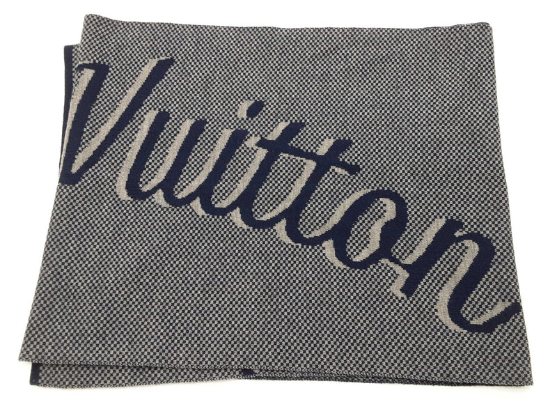 Louis Vuitton Signature Logo Blue Gray Wool Scarf Do1025lcrde