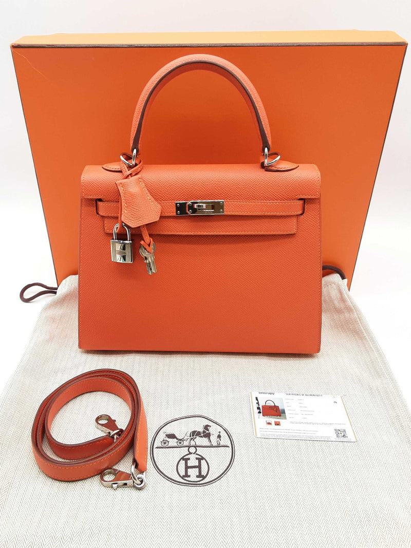 Hermes Kelly 25 Capucine Orange Epsom Palladium Shoulder Bag Do0723oxzxzde