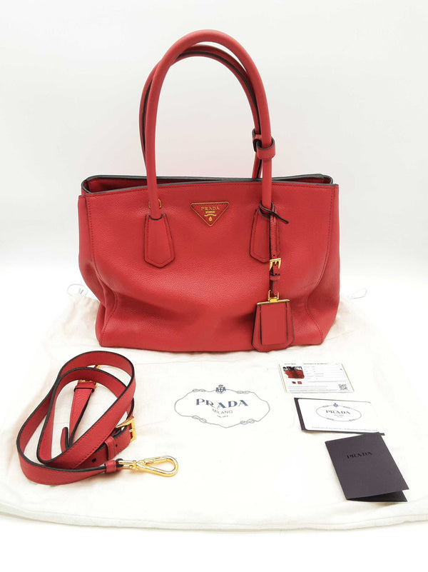 Prada 2 Way Red Vitello Daino Leather Tote Bag Do0725porde