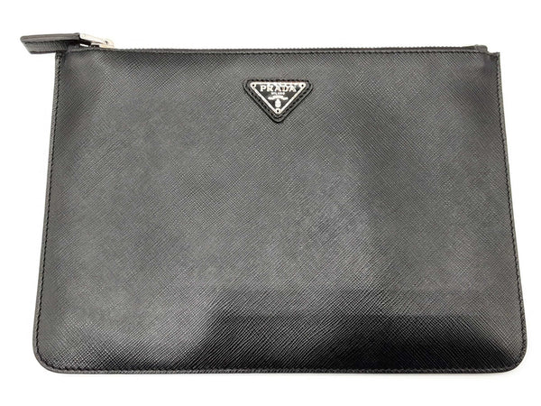 Prada Black Saffiano Leather Zip Clutch Do0125lrxde