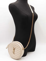Yves Saint Laurent Round Vinyle Camera Bag In Ivory Graine De Poudre Leather Fw0726wzdu