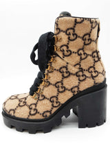 Gucci 583349 Gg Beige Wool Lace Up Ankle Boots Size Gucci 39.5 W Do0325orxde