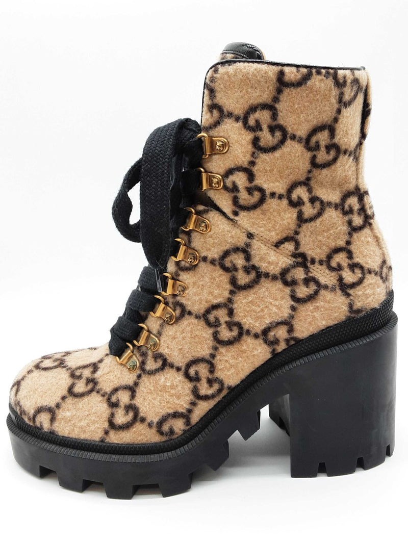 Gucci 583349 Gg Beige Wool Lace Up Ankle Boots Size Gucci 39.5 W Do0325orxde
