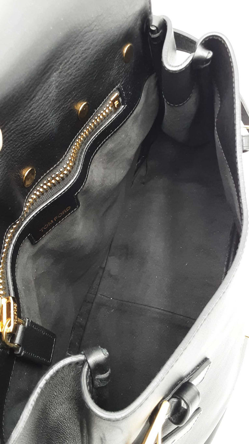 Tom Ford Zipper Strap Black Leather Shoulder Bag Fw0824pcrdu