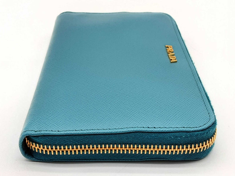 Prada Blue Turquoise Saffiano Leather Zipper Wallet Do1024loxde