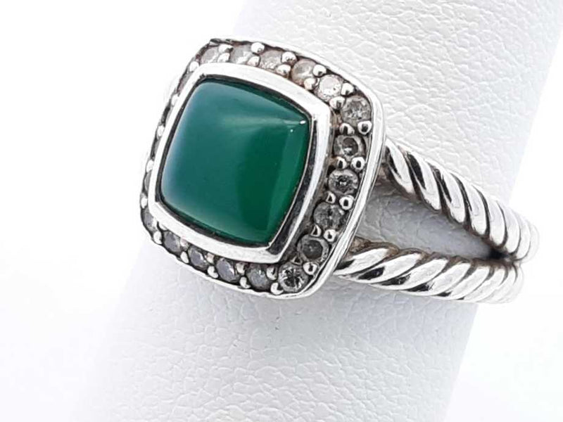 David Yurman Diamond & Green Onyx 925 Albion Ring 5.3 Grams Size 6.5 Eb1024lrxsa