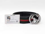 Gucci Interlocking G 40mm Web Canvas & Black Leather Belt Size 36 Fw1026lxzdu