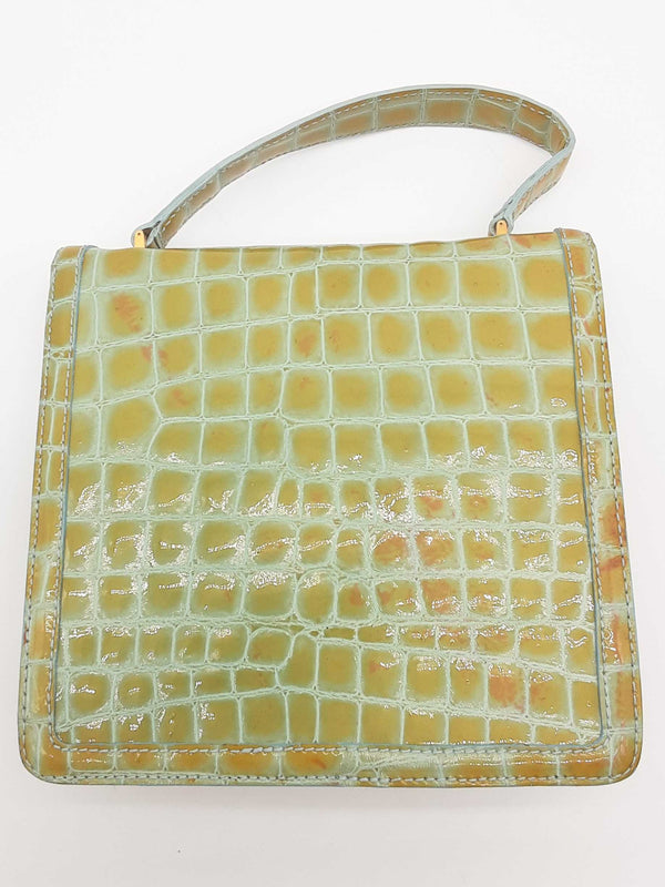 Moschino Green Blue Embossed Patent Leather Handbag Do0425crmia