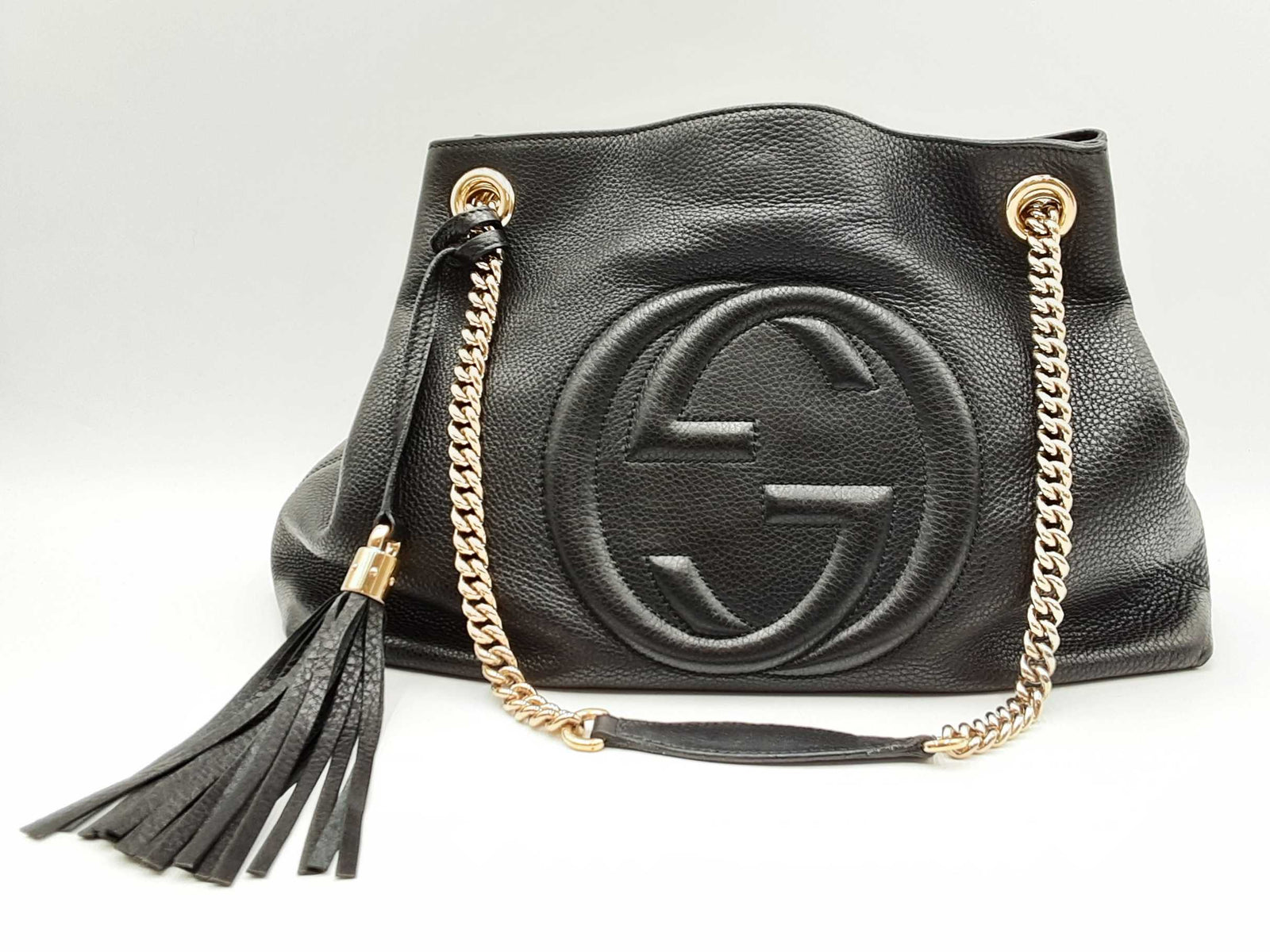 Gucci Gg Soho Black Pebbled Leather Chain Shoulder Bag