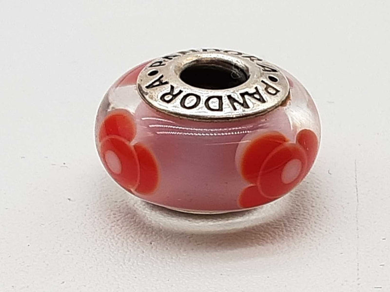 Pandora Pink Red Flowers For You Murano Glass 0.925 Silver 3.4g Charm