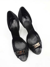 Dior Diorissimo Black Jacquard & Leather Logo Peep-toe Heels Size 5.5 Fw1026cxdu