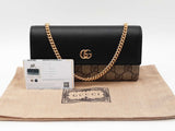 Gucci Marmont Wallet With Chain In Gg Supreme Canvas & Black Leather Fw1125pxzdu
