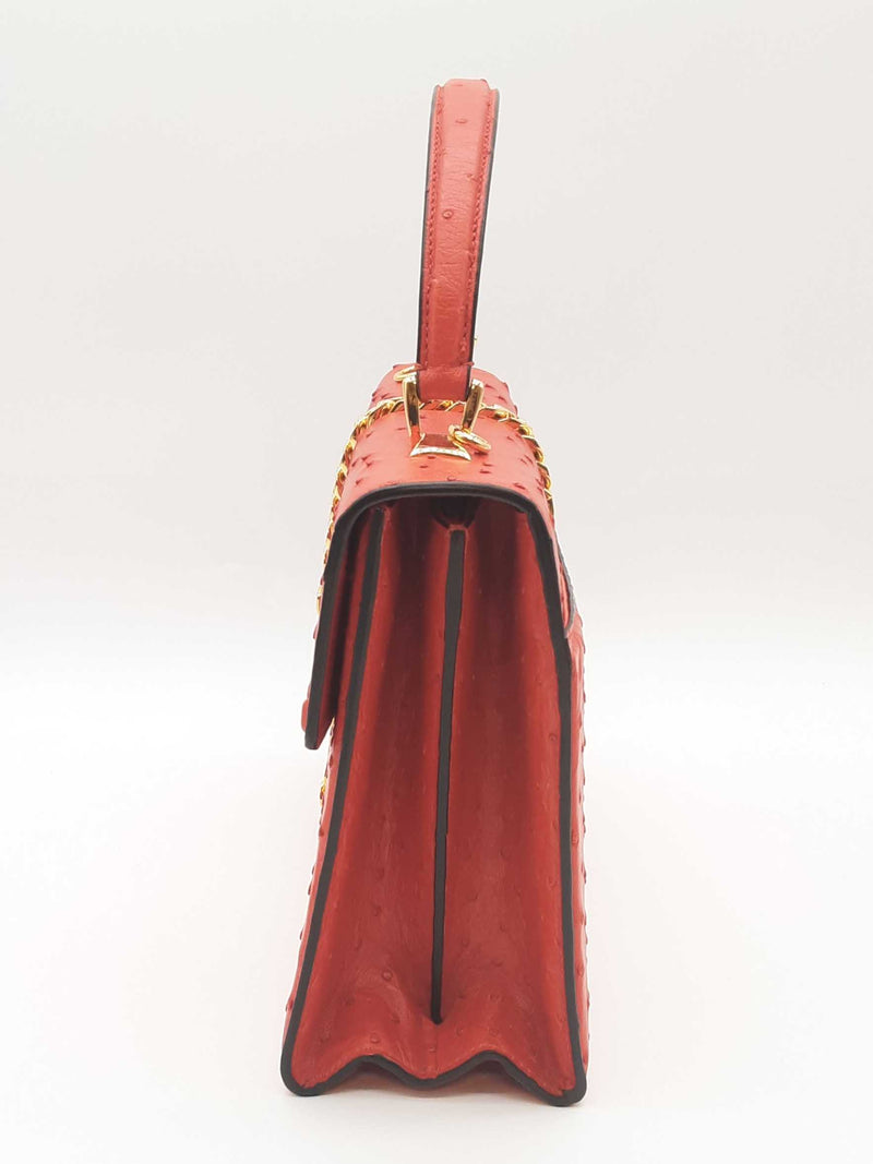 Gucci Sylvie 1969 Blood Orange Ostrich Leather Top Handle Bag Sd0925oozxde