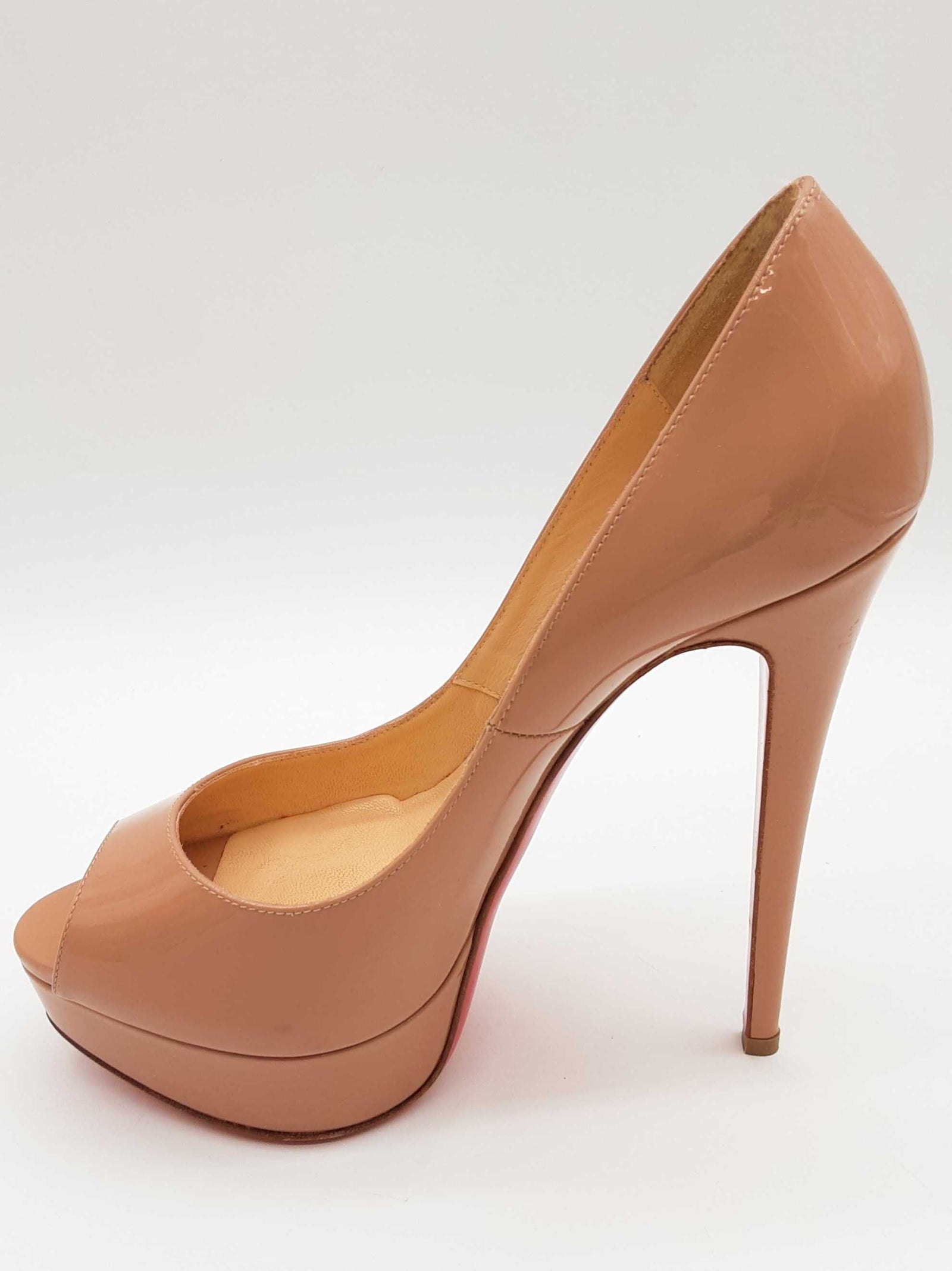 Christian Louboutin Lady Peep Nude Patent Leather Heels Size Eu 37