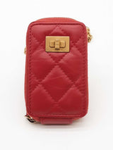Chanel Quilted Red Leather Zip Coin Chain Pouch Eb1125wxzde