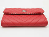 Chanel Red Chevron Quilted Leather Studded Wallet Do0625worde