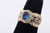 Blue Gemstone & Diamond Ring In 14k Yellow Gold 5.8 Grams Size 6.75 Eb0826wexsa