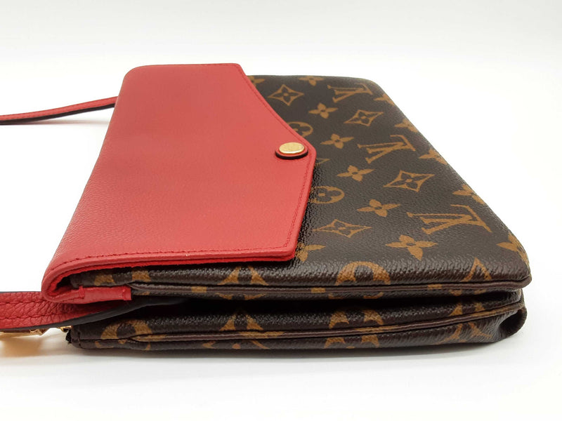 Louis Vuitton Twice Pochette Cherry Red Leather Brown Monogram Crossbody Bag Do0525sxzde