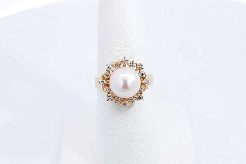 Pearl & Diamond Ring In 14k Yellow Gold 5.3 Grams Size 6.75 Eb0724lrxdu