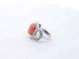 14k White Gold Coral & Diamonds Fashion Ring Size 8 Lhpxzde 144020001112