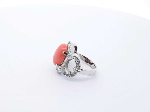 14k White Gold Coral & Diamonds Fashion Ring Size 8 Lhpxzde 144020001112
