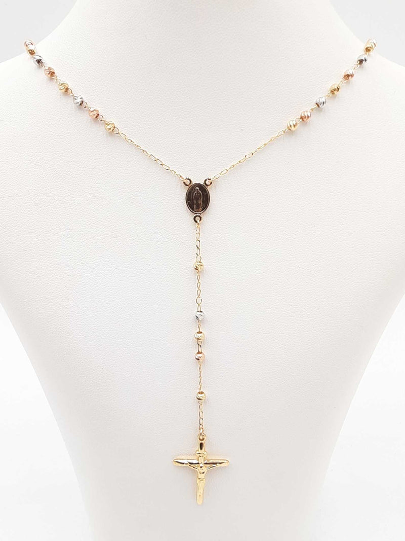 Tri-color 14k Gold Rosary Necklace 5.9 Grams 18 Inch Fw1025orzdu