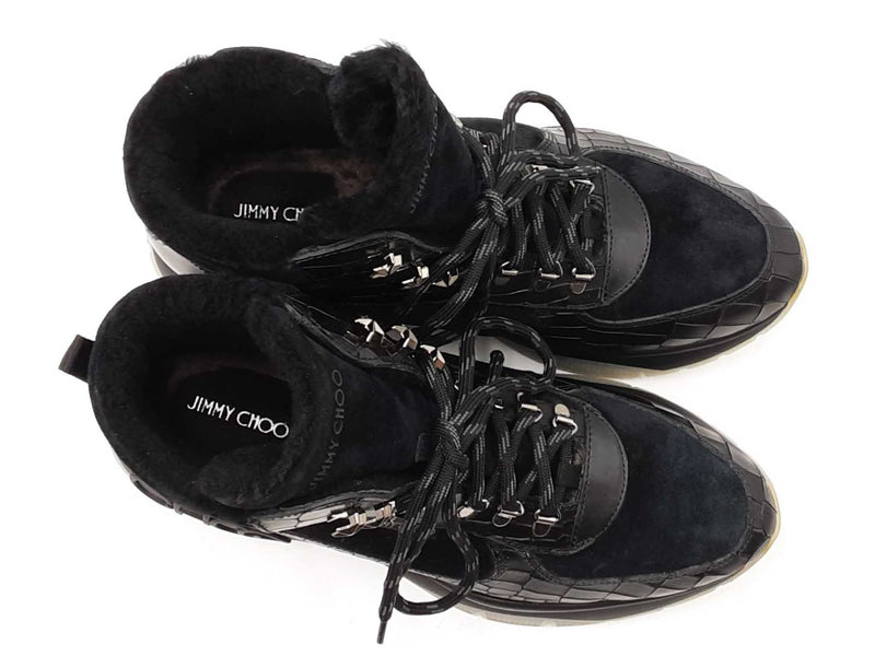 Jimmy Choo Inca Shearling Sneakers In Croc-embossed Leather Sz It 46 Fw0825loxdu