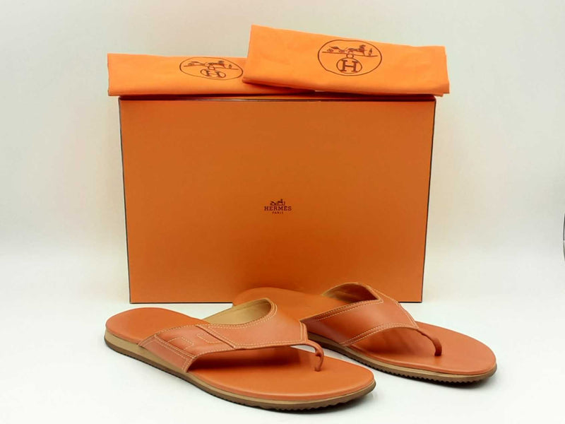 Hermès Thong Sandals In Orange Calfskin Leather Size Eu 45 Us 12 Fw0425pxzdu