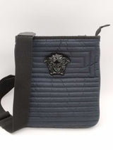 Versace Dark Blue Quilted Nylon Medusa Crossbody Bag Eb0926oxzsa