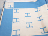 Hermes Avalon H Logo Blue White Mix Wool Baby Blanket Do0926prxde