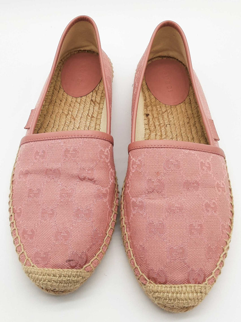Gucci 466902 Gg Pink Canvas Espadrilles Slip On Shoes Size Eu 38.5 W Do0525rxde
