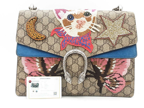 Gucci Gg Supreme Embroidered Dyonysus Cat Multi-color Handbag Aa0525ixzsa