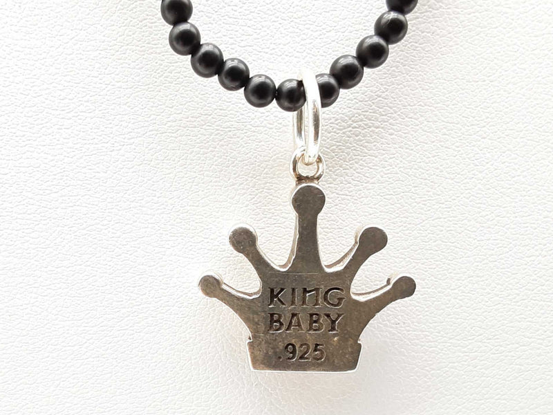 King Baby Skull Crown 0.925 Silver 18.0g Onyx Beads Necklace 24 In Do1124lxzde