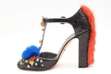 Dolce & Gabbana Vally Black Glitter Mink Fur Pumps Size 40 Eb0626lcrde