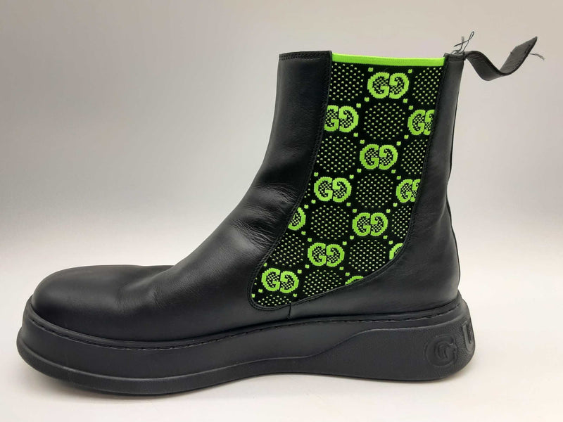 Gucci Gg Elastic Chelsea Black Neon Green Boot Size Uk 11 Mens Do1124lrxde