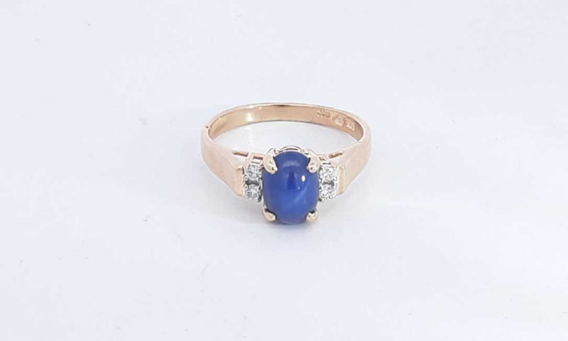 14k Yellow Gold Ring With Blue Stone & Diamonds Size 6.25 3.13 Grams Eb0324lxzsa