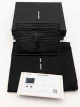 Yves Saint Laurent Crocodile Embossed Black Leather Card Case Wallet Eb0926lxzsa