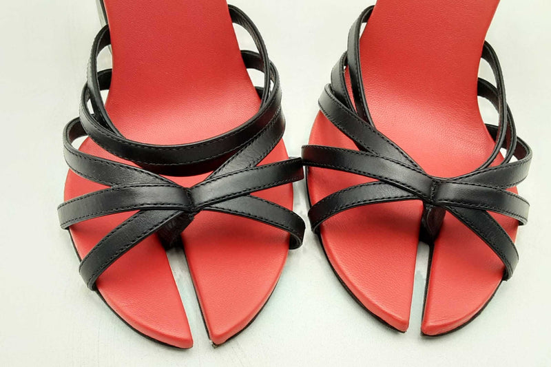 Burberry Black & Red Leather Hove Ankle Strap Heels Size 38 Eb0624crsa