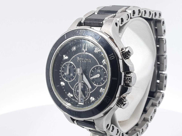 Bulova Diamond Ladies Black Ceramic Chronograph Quartz 33mm Watch Sd0725lzxsa