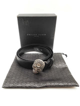Philipp Plein Black Rhinestones Skull Head Black Leather Belt Do0426lxzde