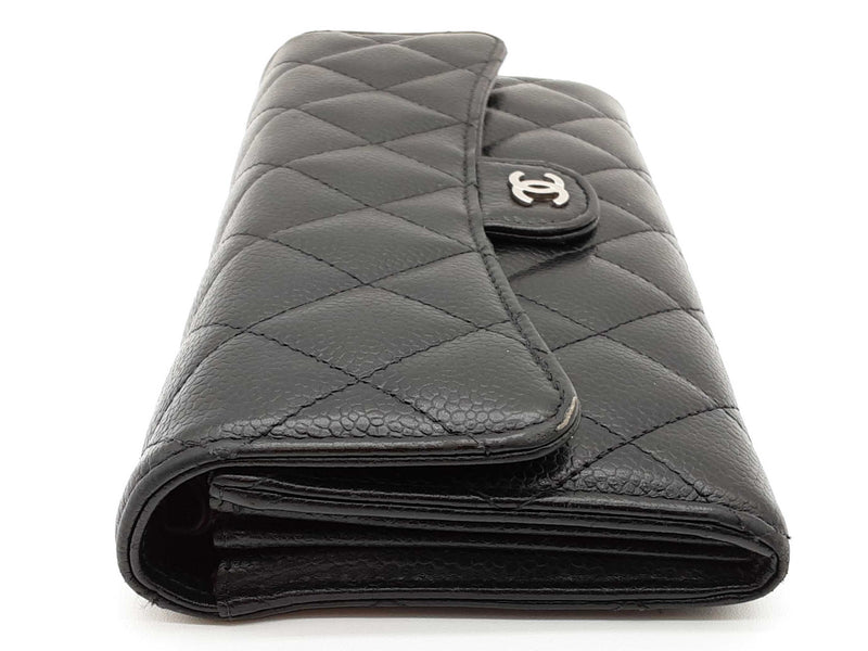 Chanel Timeless Classic Black Quilted Caviar Leather Long Wallet Do0825lrxde