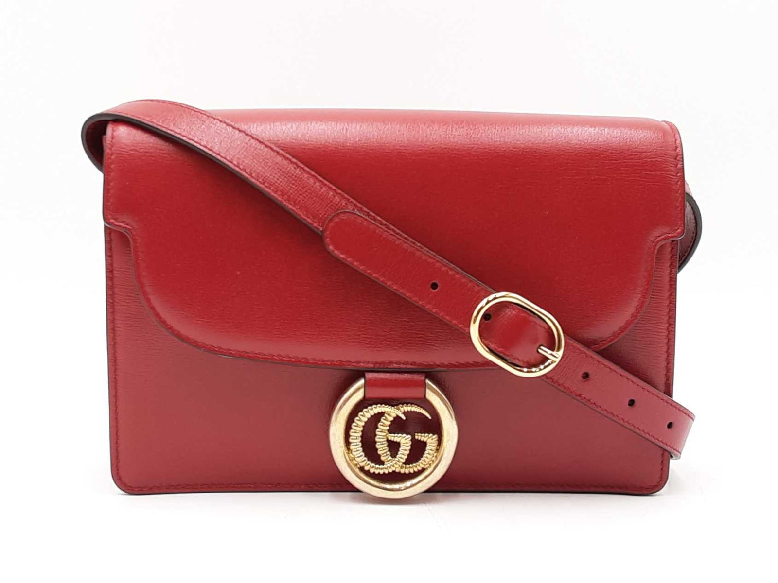 Gucci Torchon Ring Small Shoulder Bag In Cherry Red Grained