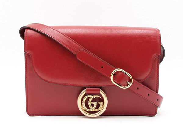 Gucci Torchon Ring Small Shoulder Bag In Cherry Red Grained Leather Fw1125rxzsa