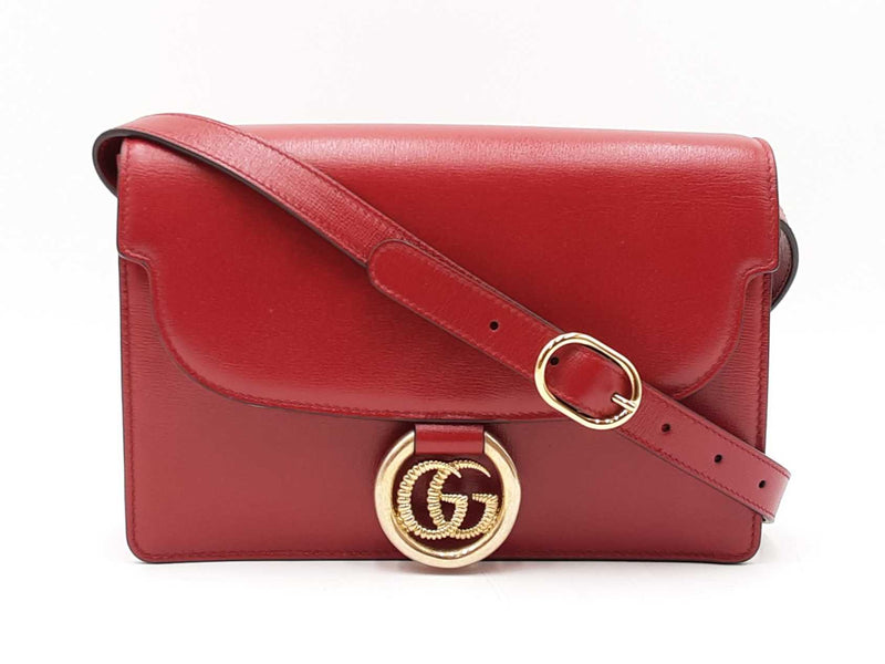 Gucci Torchon Ring Small Shoulder Bag In Cherry Red Grained Leather Fw1125rxzsa